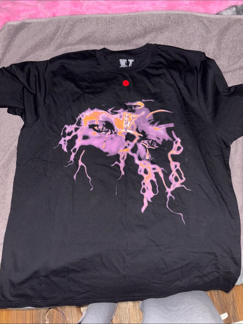Men's Black Short-Sleeve Tee with Purple & Gold Graphic